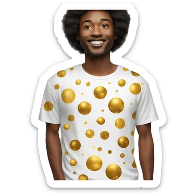 Person wearing t shirt filled with golden galaxies celestial sticker