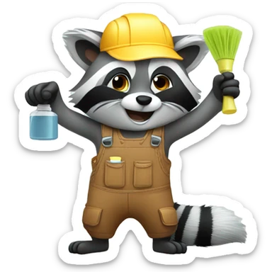 raccoon with cleaning spray in hands sticker