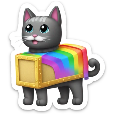 Nyan Cat King Full body  with rainbow box covering it’s whole back sticker