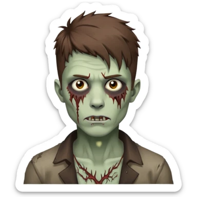 Masculine Zombie with lil bit curly medium brown hair in wolf cut hair style and bridge piercing  sticker