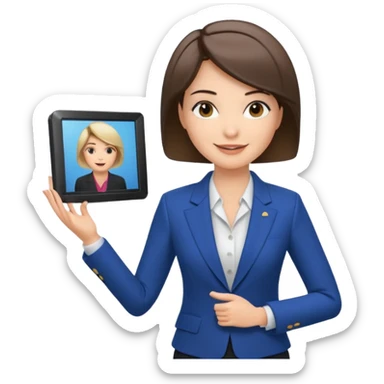 news anchor woman, with a screen with a prompter in front of her sticker