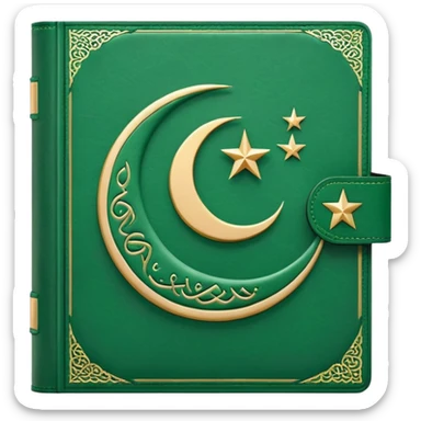 Closed Quran with the Islamic Symbol on it (moon and star) green from left to right sticker