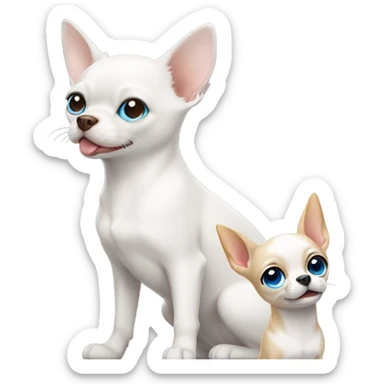white cat blue eyes standing next to tan chihuahua  sticker