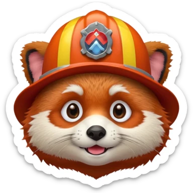 a red Panda head with a fireman's hat  sticker