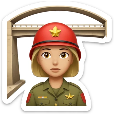 Female soldier covering under a bridge, with shelling happening all around sticker