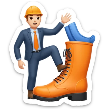 Giant orange boot stepping on an office worker  sticker