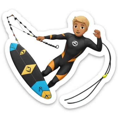 Kiter man con neopreno negro largo en el mar haciendo kite surf y un loop sticker