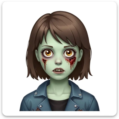 Uma garota zumbi com cabelos medio castanhos puxado para o preto e uma franja presa de lado sticker