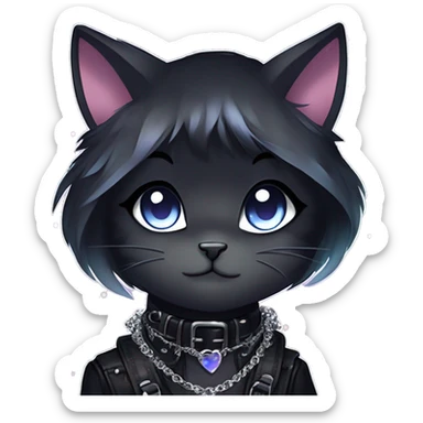 Gorgeous sparkly legendary gradient gothic dark techwear anime style anthro cat with blushing face aesthetic and pretty edgy black with collar and harness trending style sticker