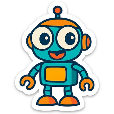 vibrant toon style AI bot with big eyes and silly expression sticker