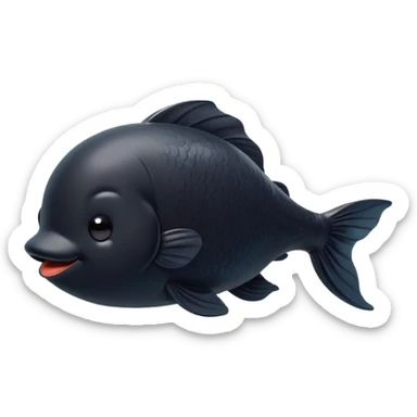 Meme-Worthy Cute Sleeping Black Goldfish Portrait Emoji, Head resting peacefully with a contented smile, showcasing a streamlined, graceful body and a luxuriously soft deep black hue, eyes closed in a serene, floating nap, Simplified yet hilariously adorable features, highly detailed, glowing with a soft, drowsy light, high shine, relaxed and utterly lovable, stylized with an air of playful laziness, bright and heartwarming, soft glowing outline, capturing the essence of a comically sleepy goldfish, so meme-worthy it feels like it could instantly become the next viral sensation of adorable slumber! sticker