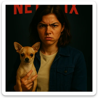 Change the color of the jacket to a midnight blue, in the style of a Netflix series poster, keeping all other elements identical. sticker