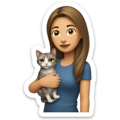 Mujer con gato pequeño pardo en brazos  sticker