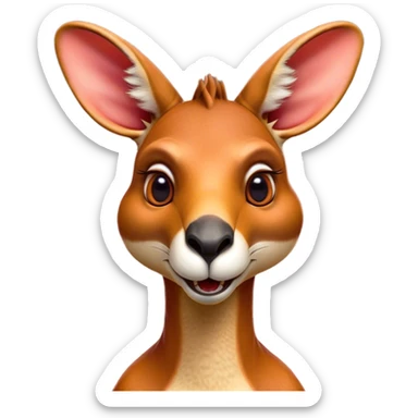 Cinematic Comical Adult Red Kangaroo Portrait Emoji, Head tilted dramatically with an exaggeratedly shocked expression, featuring a robust, dynamic build with a uniquely red kangaroo-shaped head sporting an elongated snout and wide, comically expressive eyes full of playful disbelief, Simplified yet hilariously expressive features, highly detailed, glowing with a slightly sassy outback glow, high shine, dramatic yet playful, stylized with an air of cheeky wild mischief, soft glowing outline, capturing the essence of a meme-worthy kangaroo that looks ready to bound its way into viral fame! sticker