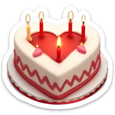 Red heart shaped birthday cake, top view, 4 candles sticker