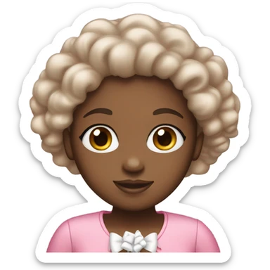 A black girl with curly hair wearing pink with white bows sticker