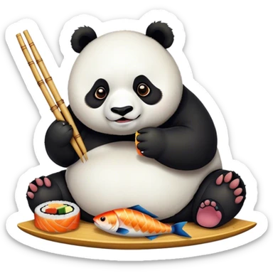 A fat panda eating sushi  sticker