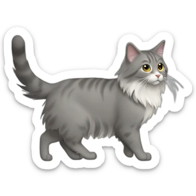 grey norweigian forest cat walking profile, furry tail sticker
