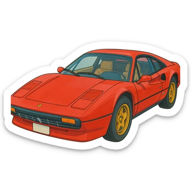ghibli style Ferrari sports car with vibrant colors, no background sticker