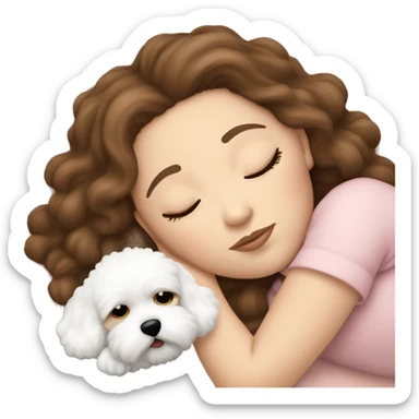 White girl brown hair sleeping with Mini Bichon sticker