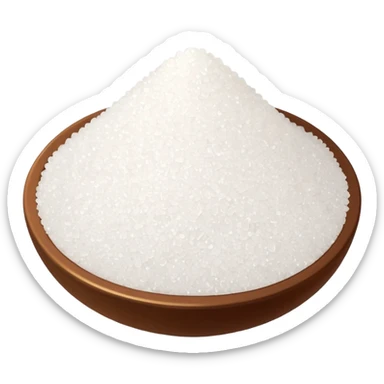 loose scatter of fine bright white granulated sugar, tiny uniform grains, crystalline sparkle, clean dry surface, even texture, soft lighting, subtle shadows, emoji scale sticker