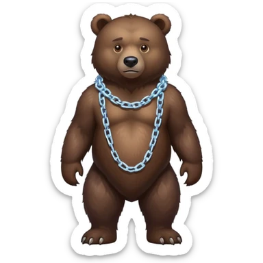 Very realistic dark brown bear standing on all four legs with intimidating gaze, wearing only a plain ice chain around its neck sticker