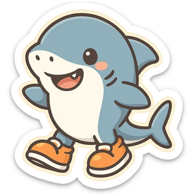 funny shark wearing shoes, playful and cute style sticker