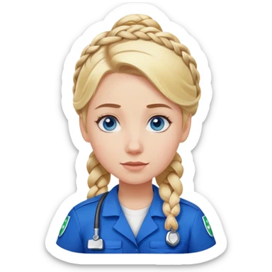 Paramedic girl with blonde hair French braid and blue eyes sticker