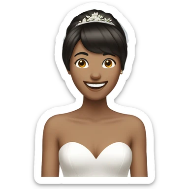 bride with dark brown short straight hair and bangs laughing sticker