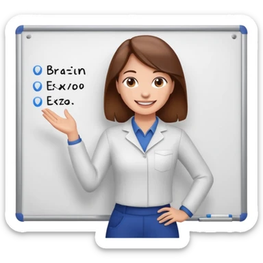 Happy instructor female brown hair whit board sticker