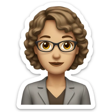 white teacher with brown shoulder length hair, bangs and brown eyes sticker