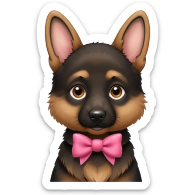 German shepherd puppy with a bow in the neck, like a gift sticker