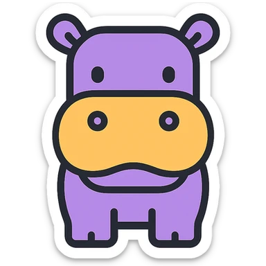 hippo, lineal color icon with black outlines, simple and modern sticker