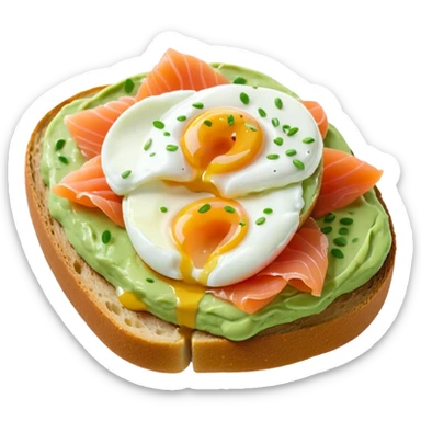 avocado toast with salmon and pachot eggs, under green cream  sticker