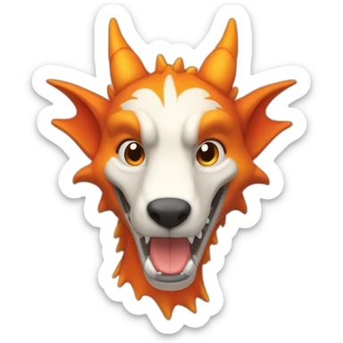 Un dragon mi loup avec des corne de bélier orange moutard. il est de la couleur rouge, bleu, blanc et orange moutardes. Il qui crache du feux sticker
