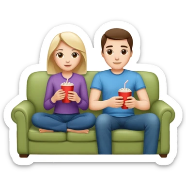 A couple sitting on a sofa in a room enjoying a movie sticker