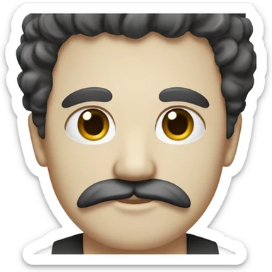 A white persian man with an oval face and black curly hair and a Mustache  sticker