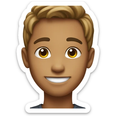 smiling boy pointing at viewer with light brown skin sticker