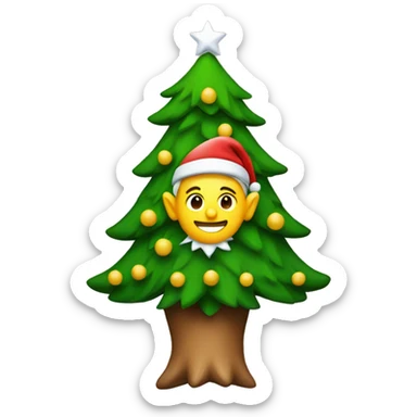A Christmas tree with an elf on top of it sticker