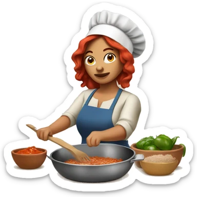 Red hair Mexican woman cooking birria sticker