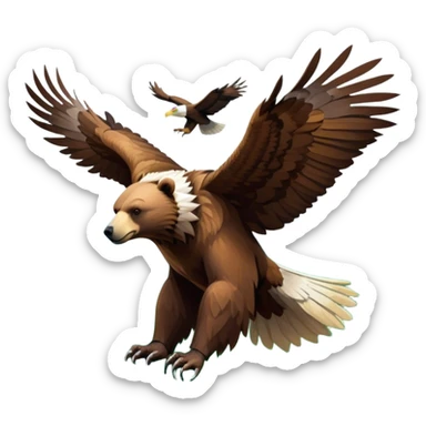 Collage of wild animals: a majestic bear in a lush green forest, a soaring eagle in the sky. A vibrant and detailed nature scene, capturing the beauty of wildlife. Transparent background. sticker