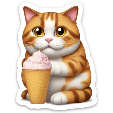 Realistic Fat calico cat with icecream sticker