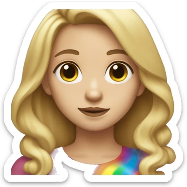 girl with blonde and brown hair holding an infinty symbol rainbow sticker