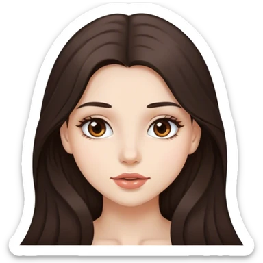 pretty girl, long hair, brown eyes, natural lips, white skin, dark brown hair sticker