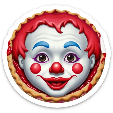a clown face with a cherry pie sticker