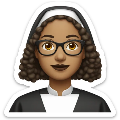 Female nun with medium skin tone and curly hair wearing spike Lee glasses sticker