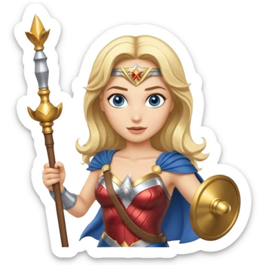 Blonde blue eyes Wonder Woman holding bell and baton sticker