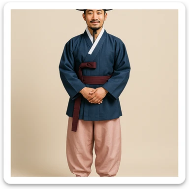 full figure man wearing a traditional Korean hanbok, simple background sticker