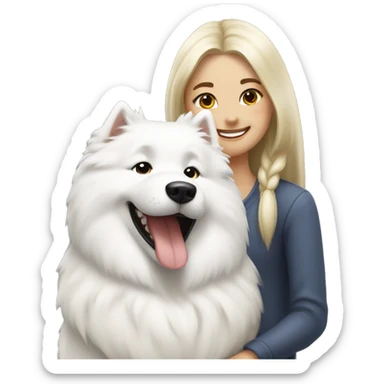 Happy samoyed with blonde smiling girl sticker
