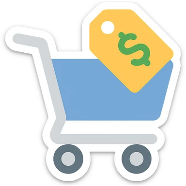 Shopping cart with a price tag, simple emoji style sticker
